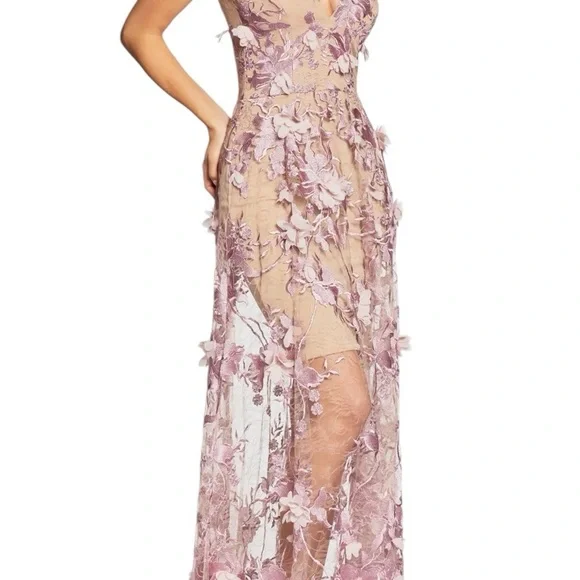 Dress the Population Rise pale pink 3D floral maxi dress. EUC - Picture 7 of 13